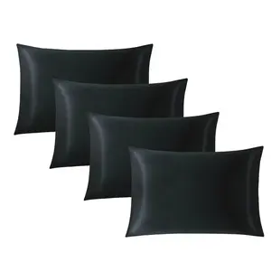 2/4-Pack Black Satin Silk Pillowcases - Cooling Luxurious Gentle on Skin Hair Care Pillow Covers - Envelope Closure Sleek Beauty Sleep Bedding for Modern Bedroom (Unisex Gift, No Pillow Core)