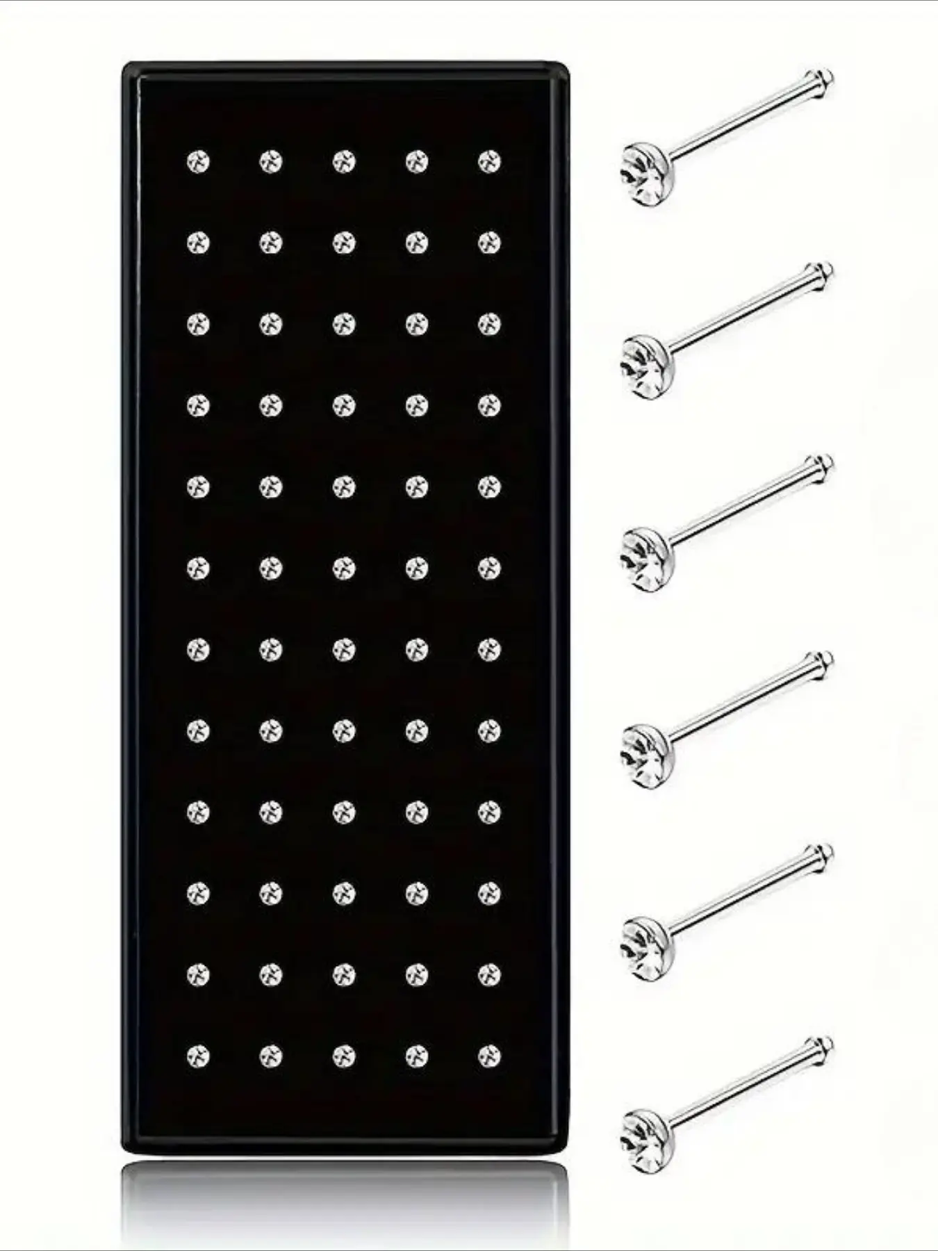60pcs 316L Stainless Steel Nose Rings Studs Set - Casual Style Synthetic Zirconia Body Jewelry Nose Piercing Jewelry Pack for Men and Women Nose Piercings Kit