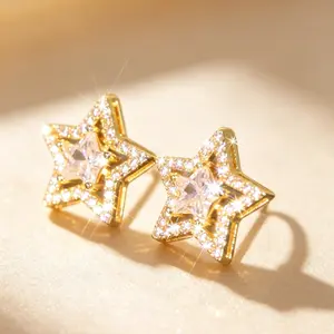 Sparkling Double Star Cz Stud Ear Cuffs for Women Shiny Star Ear Cuff Set - Gift for Her