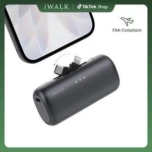 iWALK LinkPod 5000mAh 2-in-1 Connector Portable Power Bank - Fast-Charging Dual-Port Electronic Phone Charger, 2-Way Charge for iPhone & Android, USB Battery Adapter, Compact Travel Gadget, Accessories for Outdoor Fun summerwins,summerwins