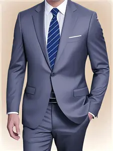 Men's 2pcs Suit Set, Solid Color, Regular Fit, Long Sleeve, Buttoned, Polyester, Light Business Style, with Pants, for Wedding, Party, Formal & Business Casual, Business Attire Clothes - Men's Formal Wear - High-Quality