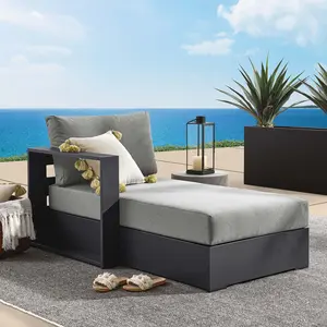 Modway Tahoe Outdoor Patio Powder-Coated Aluminum Modular Left-Facing Chaise Lounge in Gray Charcoal