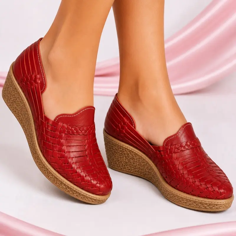 Media plataforma roja - Mexican Shoes, huaraches handmade sneakers, Walk with style Flatform Women shoes, handcrafted huaraches leather - huaraches de piel - navy blue mexican shoe