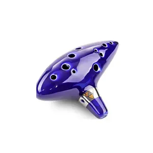Professional 12-Hole Ceramic Ocarina, Medium C Tuning, High-Quality Instrument, Royal Blue, Includes Sheet Music and Protective Case