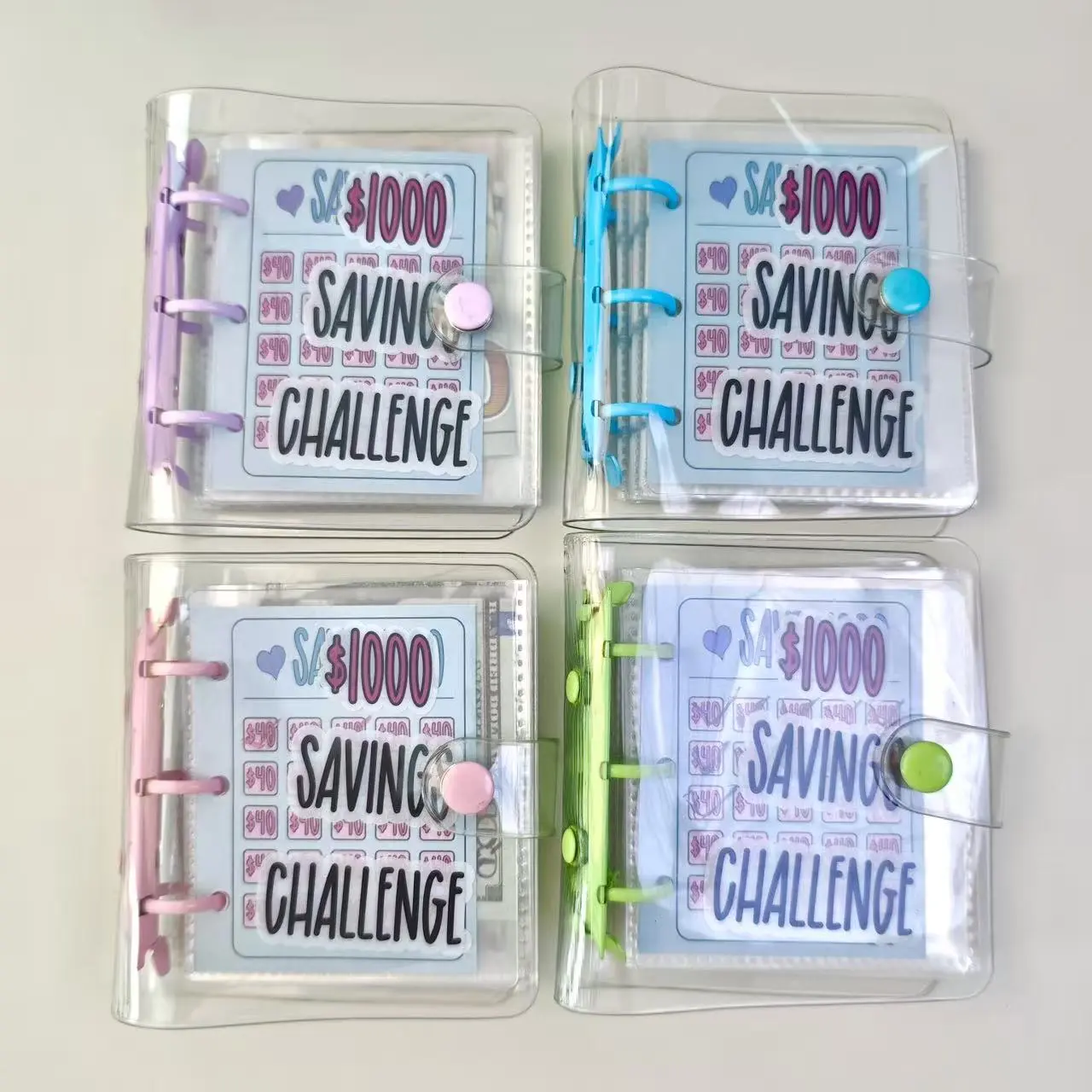 $1000 Mini Saving Cash book with clear covertrack cash goals, build better habits, and stay organized with this reusable budget binder money glitter