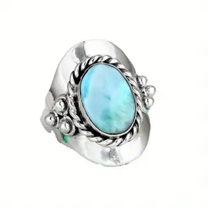 Fashion Vintage Women Bohemian Jewelry Turquoise Wide-sided Ring Anniversaries Birthday Wedding Party Gift