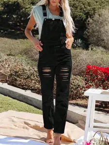 Women's Denim Hole Backless Jumpsuit, Loose-Fitting One-Piece Overall, Casual Fashion Pants for Women, Comfortable and Stylish, Womenswear