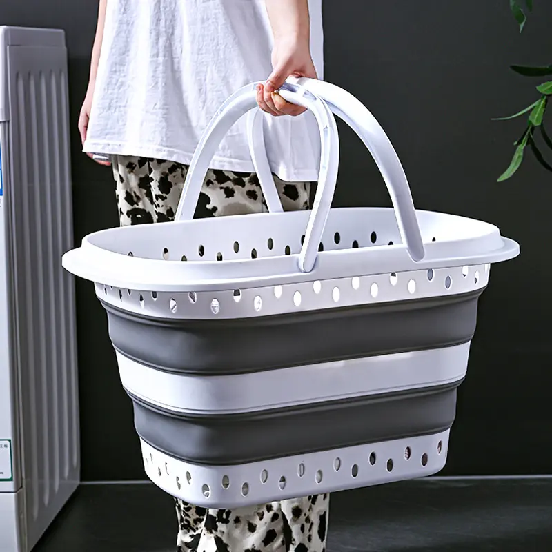Collapsible Laundry Baskets Plastic, Pop Up Laundry hamper/Storage Container, Foldable Laundry Basket with Handles, Durable,Space Saver