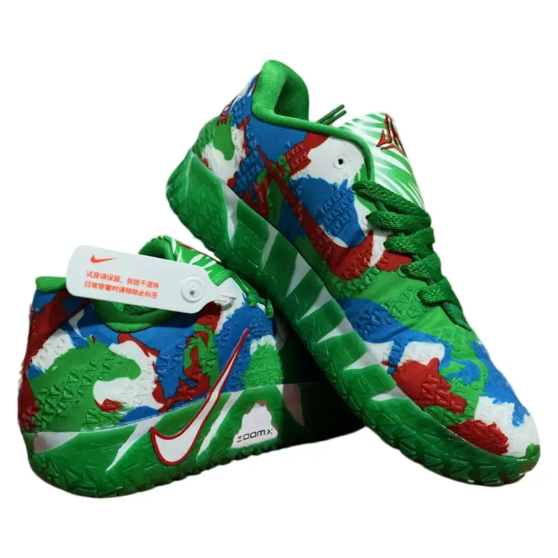 Green Red Blue Breathable Woven Upper Low Top Basketball Shoes 3D Embossed Camo Print Cushioned Non Slip Thick Sole Unisex Sports Sneakers