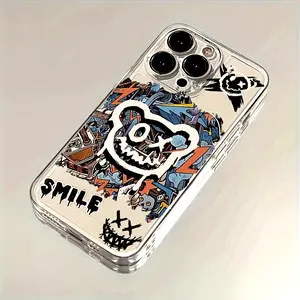 Super Cool Bear Graffiti Transparent Phone Case for iPhone 17 Air 16 15 14 13 12 11 Pro Max Plus  Anti-fall, Protective Shell,
