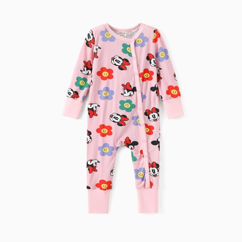 Disney Baby Boys & Girls Long Sleeve Footless Rompers Winnie The Pooh Minnie Mouse Stitch Simba Bamboo Blend Sleep Play Outfits