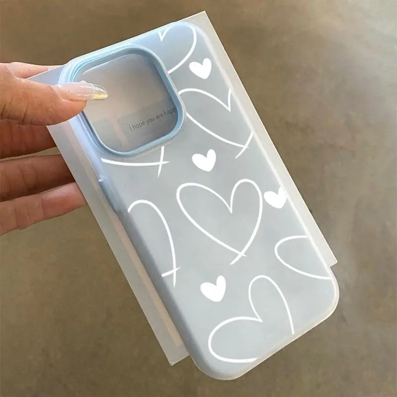 Stylish White Love Heart 2-in-1 Matte Jelly Hard Phone Case for Xiaomi Redmi Note 14 13 12 11 10 ProPlus 12S 13C 14C 5G 4G Cover