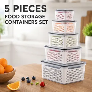 5-piece set refrigerator  boxes and  — stackable fridge fruit  with a removable strainer; salad, berry, lettuce, and vegetable BPA-free food  containers; fresh meat holder prep meal container storage home kitchen
