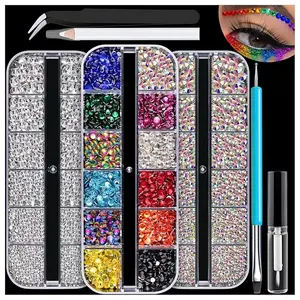 Colorful Face Gems Rhinestones for Makeup, Flatback Crystals AB+Clear+Multicolored Diamonds with Makeup Glue and Picker Tools, face Jewels Gems for Face Eye Makeup Nail Art