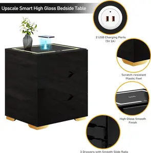 [Year End Sale] Modern High-Gloss MDF Bedside Table, Featuring Wireless Charger Function