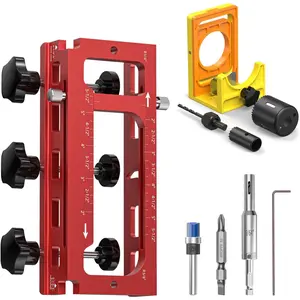 Door Hinge Jig & Door Lock Installation Kit, Adjustable Hinge Router Template Fits 2.5" to 5" Length, 1/4"-5/8" Radius and Types of Square, C-Clamp Design Door Hole Drilling Kit for Knob and Deadbolt