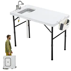 Folding Fish Cleaning Table,Folding Camping Kitchen Table with Sink & Sprayer,Collapsible wash Basin,Outdoor Sink Station with Hose, Camping Sink