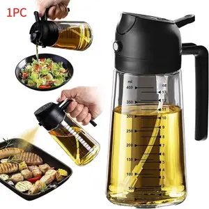 16oz Glass Oil Spray Bottle 2-In-1 Olive Oil Sprayer Kitchen Cooking Oil Dispenser, 470ML Aroma Mist Spray & Pour Design for Home Use,Food Grade Premium Spray Bottle with Portion Control for Salad,Frying,BBQ, Cooking Oil Container, Kitchenware
