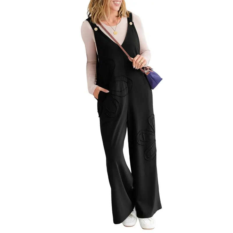 Dokotoo Women's Baggy Overalls Wide Leg Jumpsuits Floral Pants Casual Loose Sleeveless Rompers with Pockets