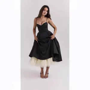 Sexy Women's V-Neck Sleeveless Dress Puff Sleeve Long Dress Casual Womenswear