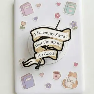 Mischief Managed Wizard Quote Kindleholder – Magic Wand & Banner Art, Solemnly Swear Text Magneticphonegrips, Bookish Fantasy Gift