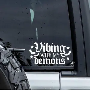 Vibing With My Demons Car Decal, Trendy Car Decal For Women, Cute Car Accessories