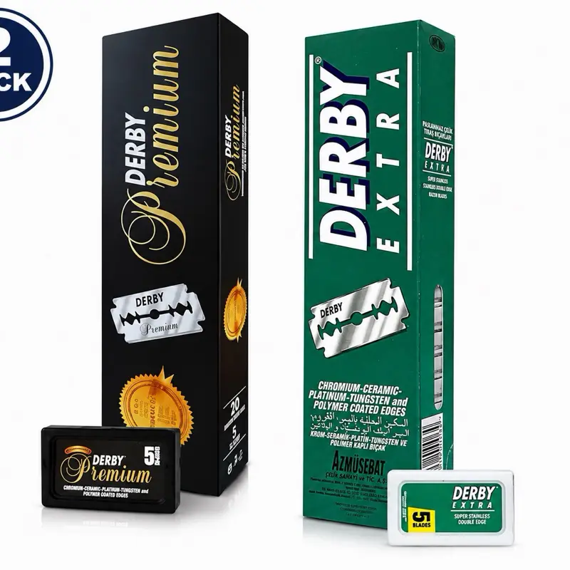 2Pack Derby Premium & Extra Double Edge Safety Razor Blades, 200 blades pack DE for wet shaving