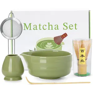 Matcha Whisk Set - 5PCS Matcha Set Includes 17OZ Chawan with Spout, Bamboo Chasen Whisk with Ceramic Holder, Matcha Scoop and Stainless Sifter, Matcha Kit for Ceremony, Gift for Matcha Lovers
