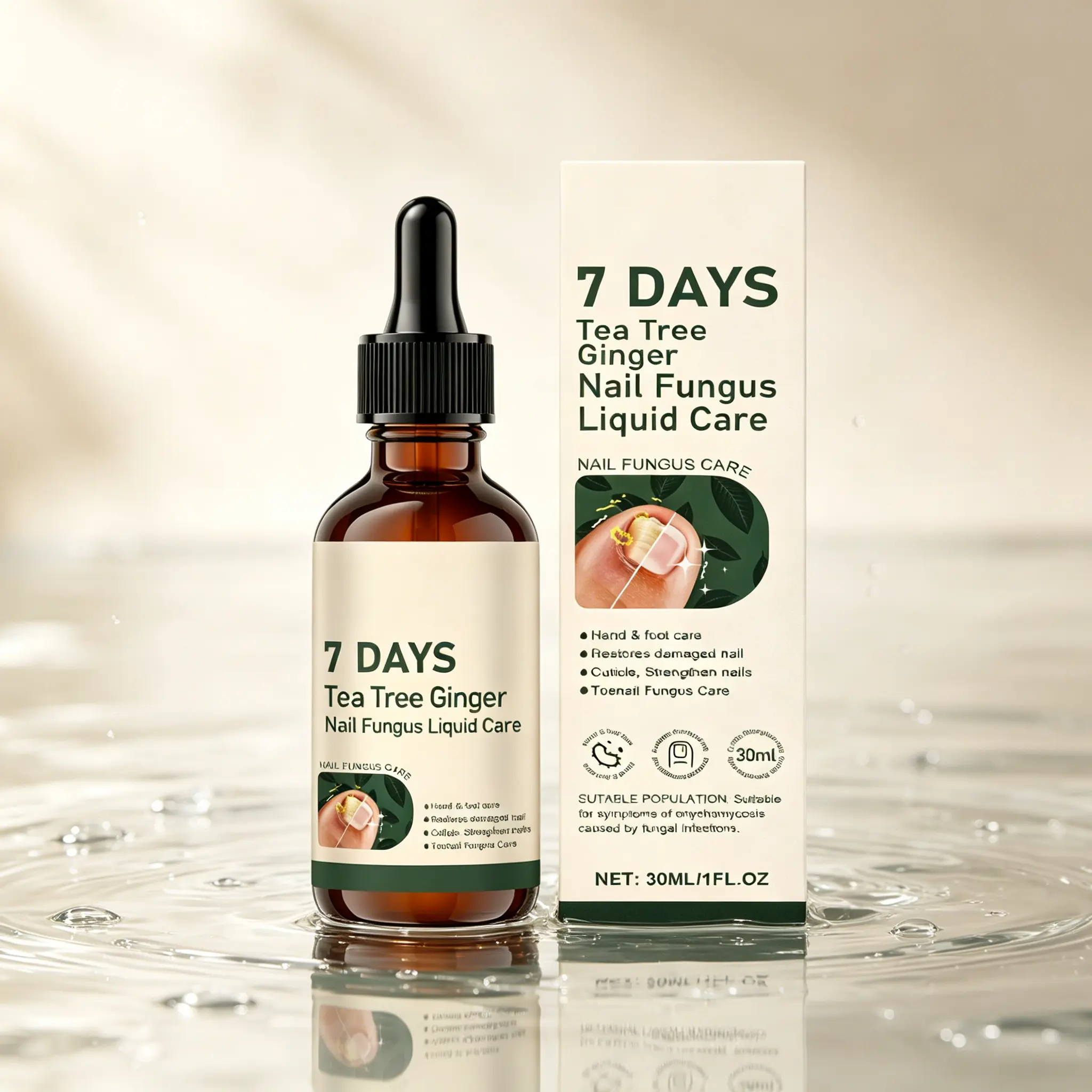 Nail Fungus Treatment 30ml – Tea Tree & Ginger Formula – Restores Damaged Nails, Strengthens & Hydrates – Antifungal Solution for Toenail & Fingernail – 7 Day Nail Liquid Care for Hand & Foot