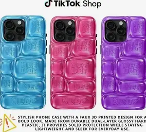NeeDohS Cool Crush Ice Cube Phone Case, 3D Visual Printed Graphic Hard Phone Cover, Anxiety Sensory Play Blue 17 Air Pro Max
