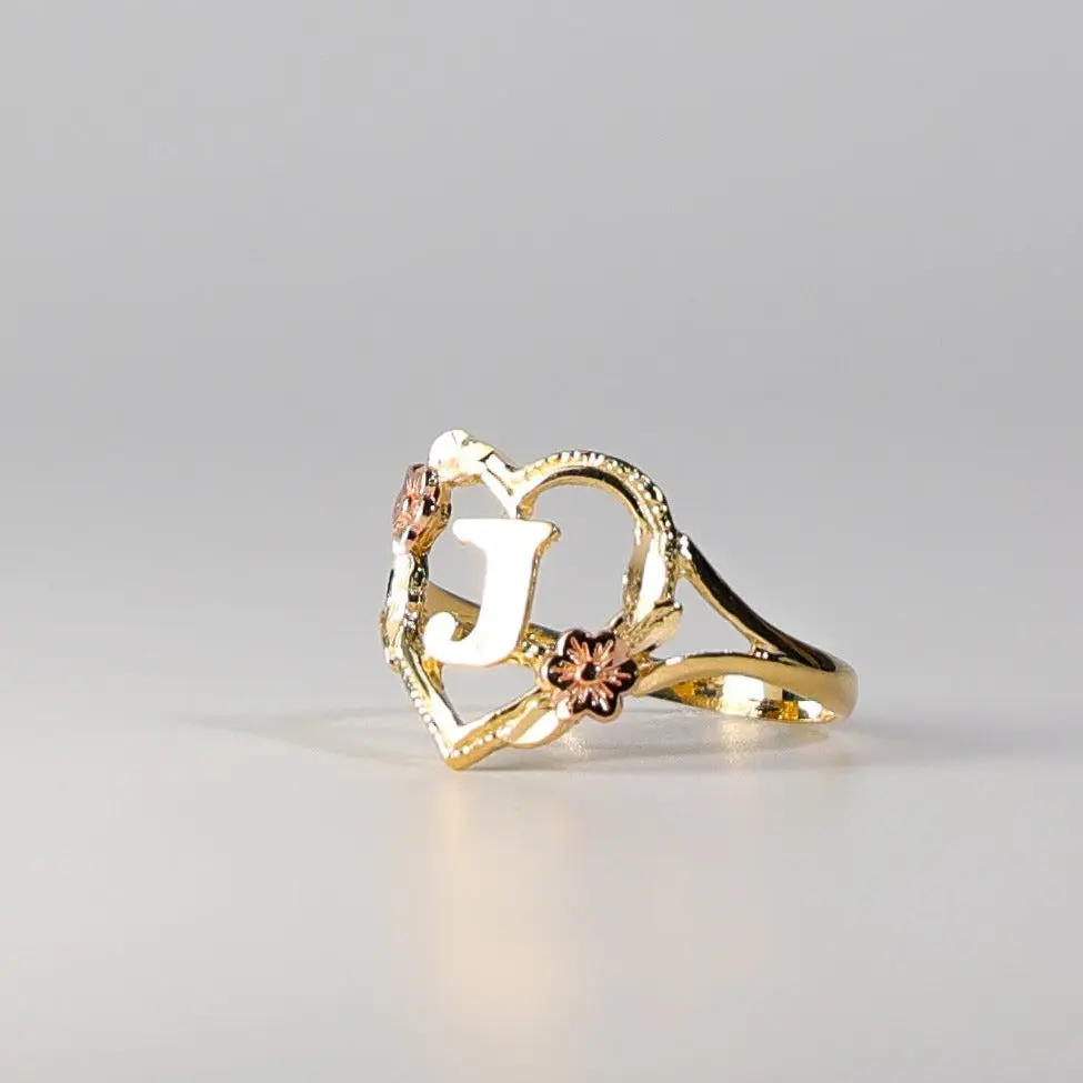14K Gold Heart & Rose Initial "J" Ring