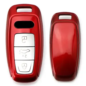 iJDMTOY Red Gloss Finish Hard Shell Key Fob Cover Case, For 2019-up Audi A6 A7 E-Tron A8 Q8, 3-Button Smart Key Fob