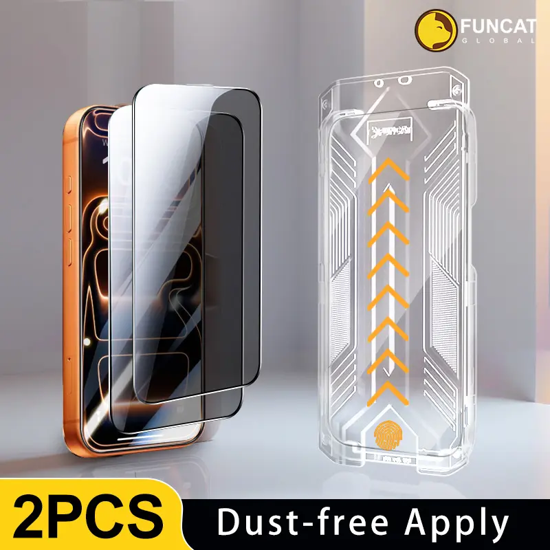 [2PCS] FUNCAT GLOBAL Screen Protector-Dust-free Applicator FOR iPhone 17/16/15/14/13/12 " 2025 New Apple SALE" (Reusable Easy Installation) Headset Covered, Fully Protection, Fingerprint-proof, Electroplated Layer, Tempered glass