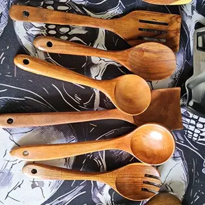 10-Piece Natural Wood Kitchen Utensil Set, Wooden Cooking Tools, Ergonomic Handles, Heat Resistant, Includes Spoons, Pans, Ideal for Induction Cooktops