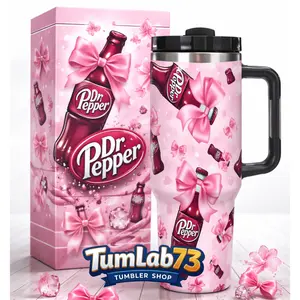 40oz Stainless Steel Tumbler Pepper Bow Coquette Design Insulated Cup With Handle & Straw Cute Pink Gift Tumbler