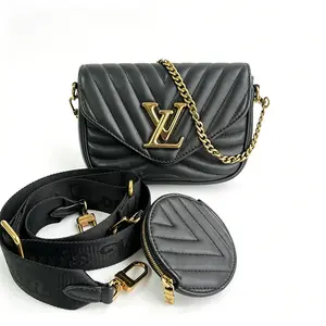 Pre-owned Louis Vuitton Black Leather Crossbody Bag New Wave Multi Pochette D0020