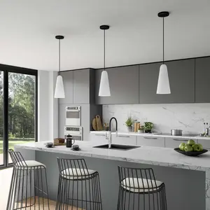 Modway Beacon 1-Light Pendant Light in Opal Black