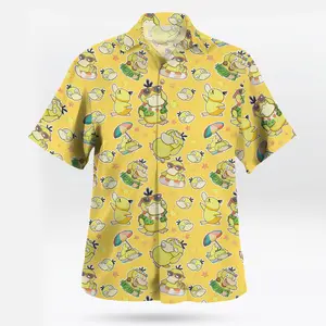 2026 Trendy Tropical Confused Quacker PKM Hawaiian Shirt & Shorts Set - Fresh Summer Aloha Beachwear, Youthful Bold Yellow Graphic Button Down, Relaxed Vacation Outfit, Breathable Holiday Set, Perfect Unique Gift Idea for Nature & Comedy Lovers