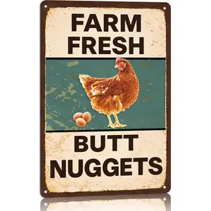 Vintage Metal Signs Chicken Coop Signs for Farm Yard Decor, Farm Aluminum Signs for Home Kitchen Outdoor Decor, Fresh Butt Nuggets