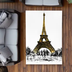 Begin Home Decor C1ROAR46UJNG1Q 4 x 6 ft. Outline of Eiffel Tour - Black Industrial Outdoor Rug - Home Decor - Rectangle