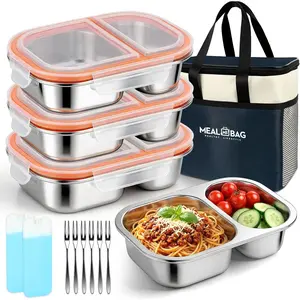 3Pack Stainless Steel Lunch Box, 27oz/800ml Snack Containers with , Stainless Steel  Storage Container with Lockable Clip, Leak-proof, Dishwasher-Safe Snack Box for Travel, Work