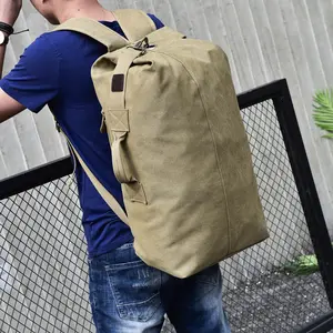 Fashionable large-capacity travel backpack for men, outdoor travel sports bag, trendy canvas backpack, large-capacity khaki canvas backpack for men, adjustable travel hiking backpack for men