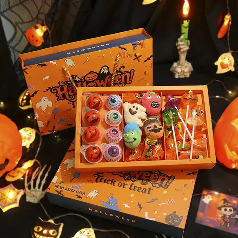 Halloween Mixed Candy Gift Box Set - 33 Pieces, 8.57oz, 4D Lollipops, Marshmallows, Gummies, Ghost-Bat Mix Snacks, Halloween Goodie Items for Kids, Spooky Season Party Favors, Boyfriends Treats