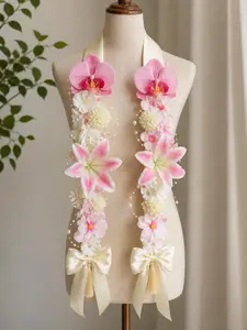 Personalized Graduation Sash with Custom Name, Lily Flower Lei, Acrylic Circle Charm, Custom Color Options, Graduation Gift
