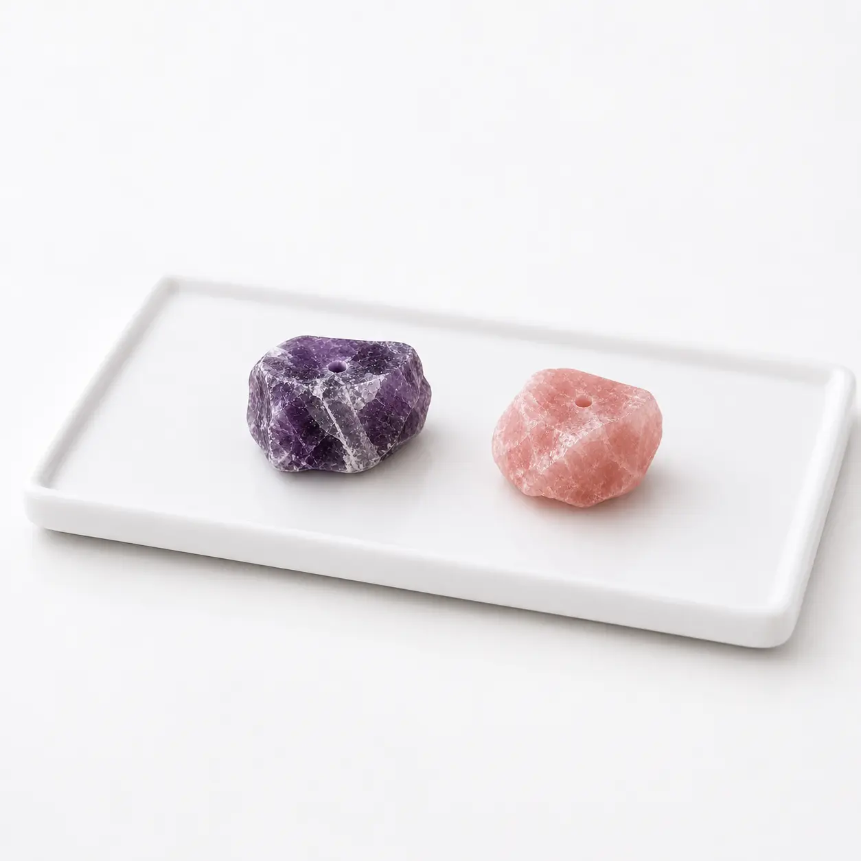 2Pcs Raw Crystal Incense Holder Set - White Ceramic Tray, 6 Fragrance Sticks -Lavender、White Sage、Frankincense、Cherry Blossom、Sandalwood、Rose, Home Aromatherapy Gift