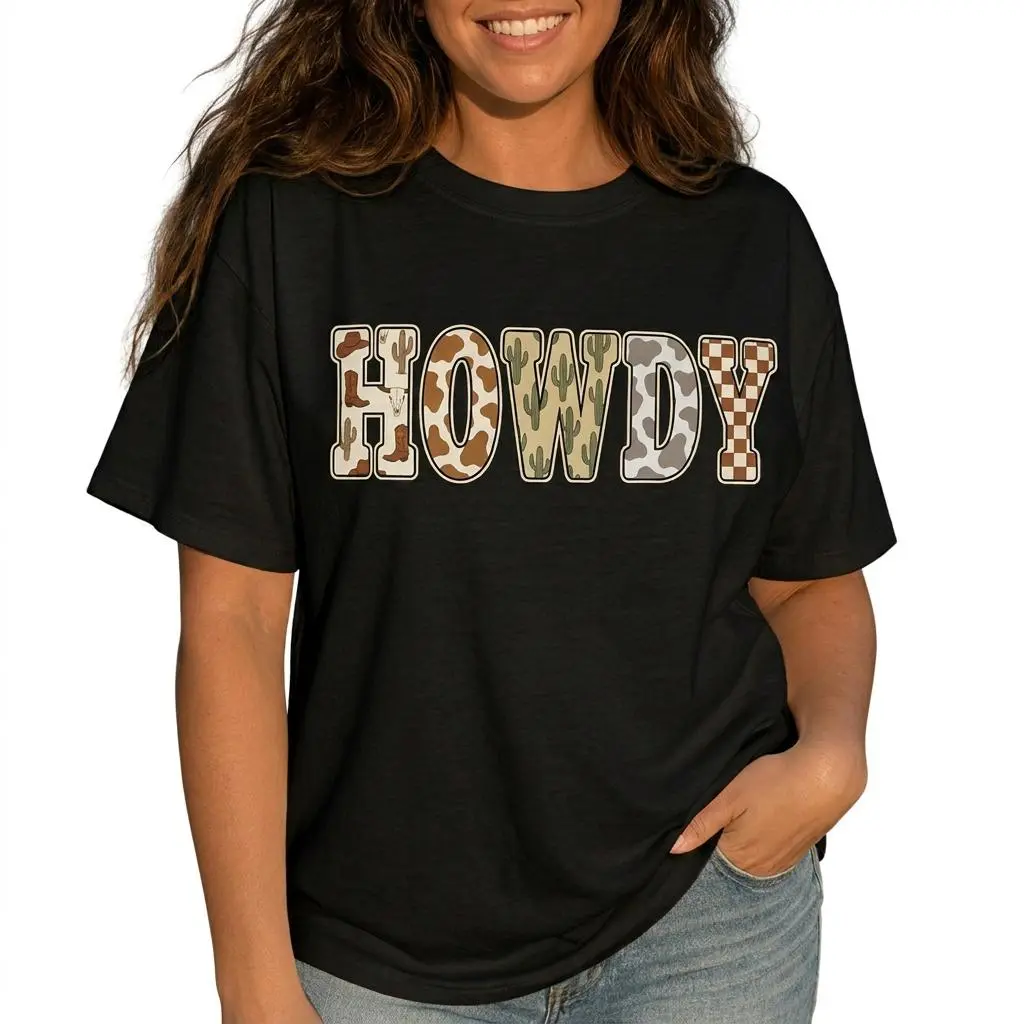 Howdy Western Graphic Tee Women Plus Size Cowgirl Country Concert Shirt