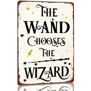 The Wand Chooses The Wizard Tin Sign Halloween Metal Sign Vintage Spooky Decor Halloween Witch Decor Signs Gothic Halloween Decorations For Cafe Bar Kitchen 8x12 Inch