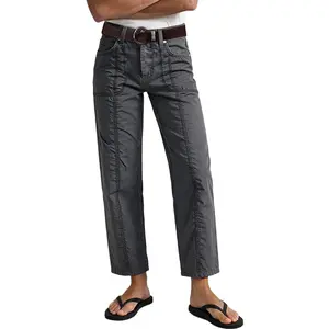 Flamingals Solid Stitch Front Mid Rise Straight Leg Pants Without Belt Stretchy 26.0'' Inseam Womenswear