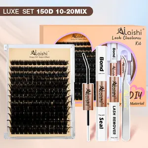 Ailaishi 150D Lash Clusters Kit, 156PCS DlY Eyelash Extensions, 10-20mm Dense Volume Lashes with Bond &Seal、 Remover 、Tweezers for Self Use