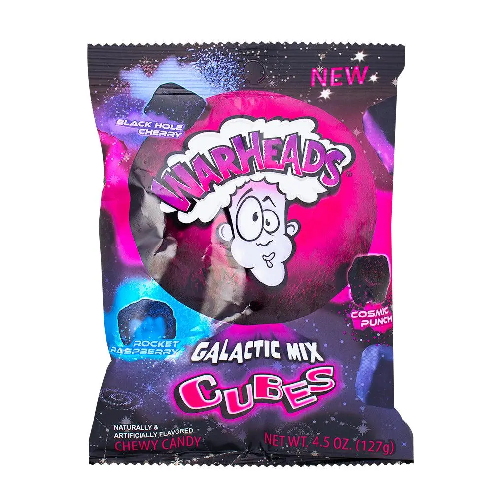 WARHEADS Galactic Mix Cubes Candy, 4.5 oz Bags, 12-Count Case